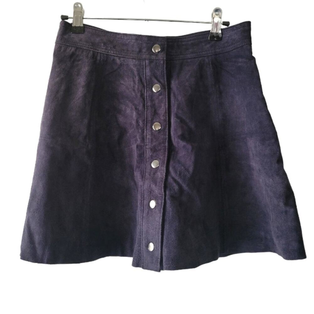 Size Small Bagatelle genuine real leather navy blue circle mini skirt
